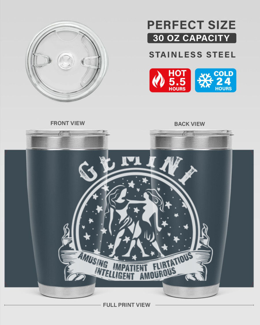 Gemini 10# Tumbler, a stylish 20oz double wall vacuum stainless steel tumbler with a drink-thru lid, perfect for hot and cold beverages.