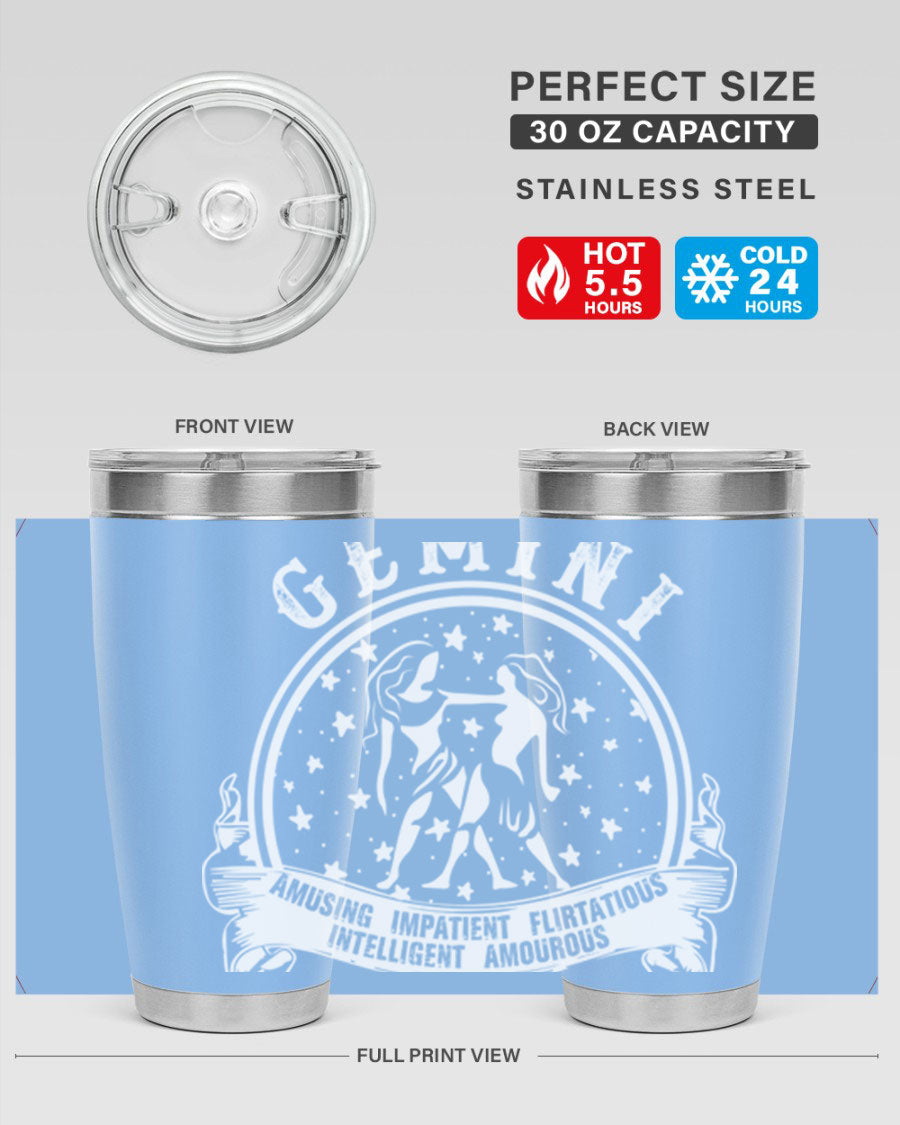Gemini 10# Tumbler, a stylish 20oz double wall vacuum stainless steel tumbler with a drink-thru lid, perfect for hot and cold beverages.