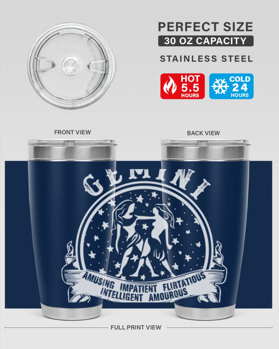 Gemini 10# Tumbler, a stylish 20oz double wall vacuum stainless steel tumbler with a drink-thru lid, perfect for hot and cold beverages.