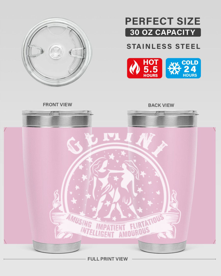 Gemini 10# Tumbler, a stylish 20oz double wall vacuum stainless steel tumbler with a drink-thru lid, perfect for hot and cold beverages.