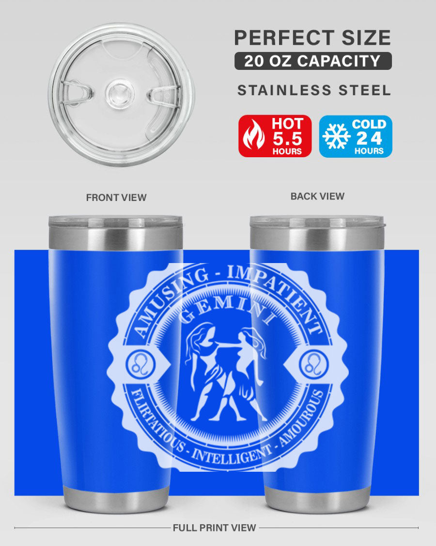 Gemini 12# Zodiac Tumbler in stainless steel with a stylish design, perfect for hot and cold beverages.