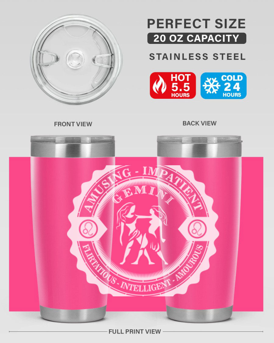 Gemini 12# Zodiac Tumbler in stainless steel with a stylish design, perfect for hot and cold beverages.