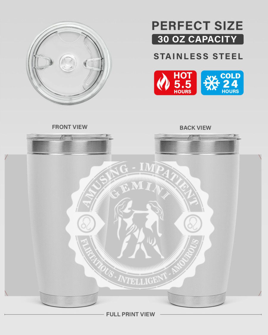 Gemini 12# Zodiac Tumbler in stainless steel with a stylish design, perfect for hot and cold beverages.