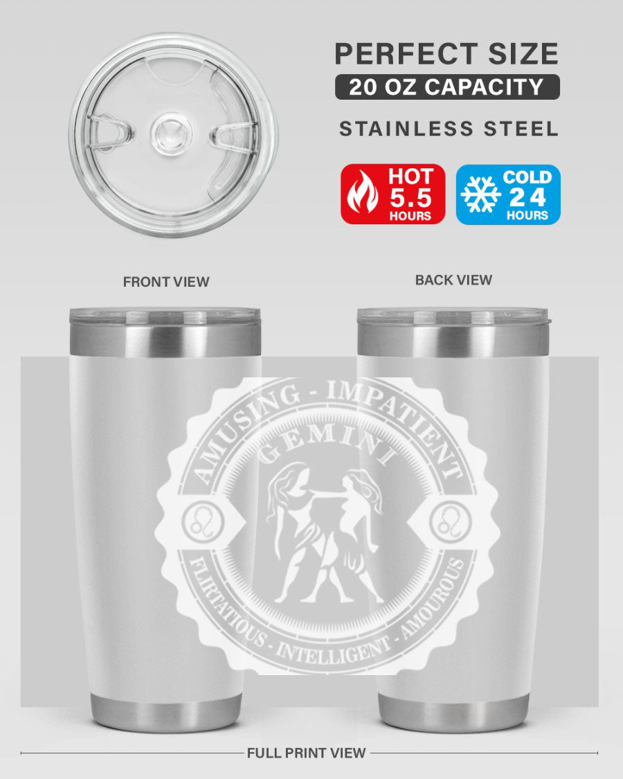 Gemini 12# Zodiac Tumbler in stainless steel with a stylish design, perfect for hot and cold beverages.