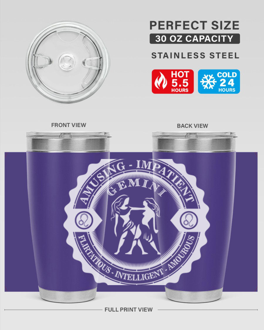 Gemini 12# Zodiac Tumbler in stainless steel with a stylish design, perfect for hot and cold beverages.
