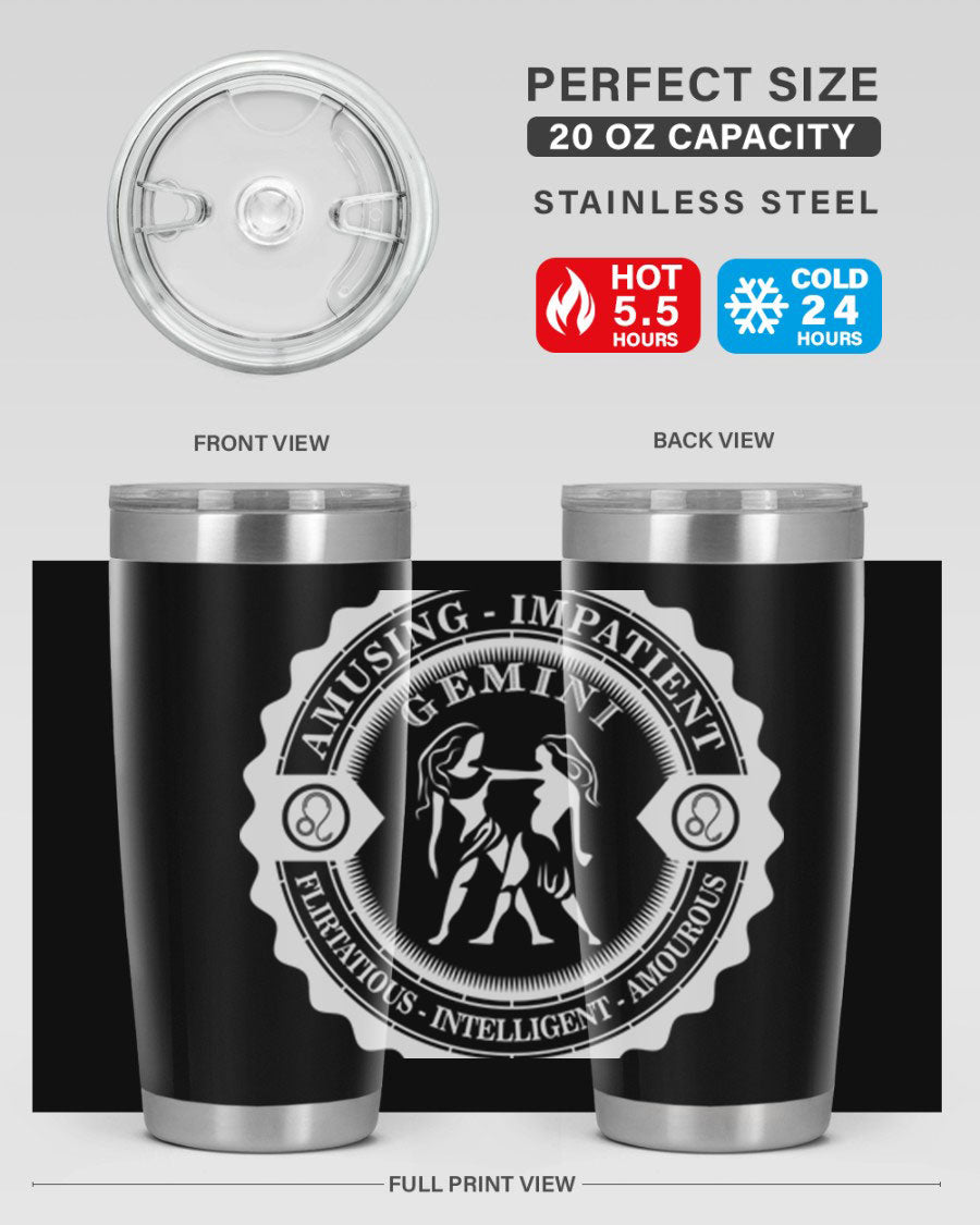 Gemini 12# Zodiac Tumbler in stainless steel with a stylish design, perfect for hot and cold beverages.