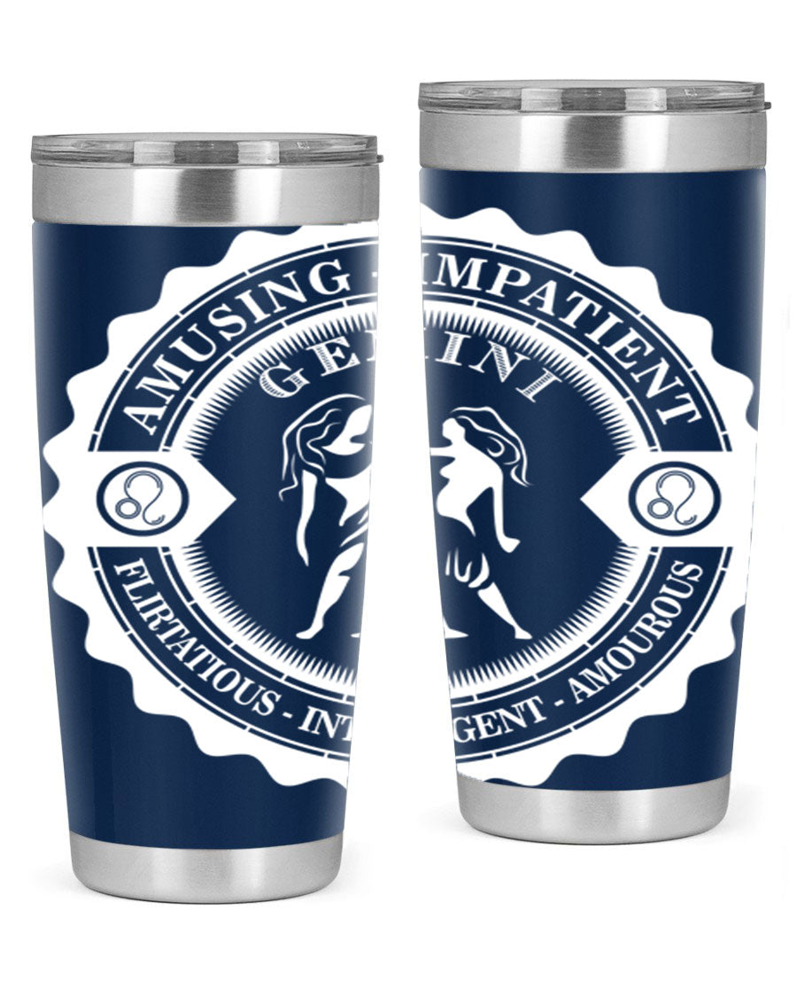 Gemini 12# Zodiac Tumbler in stainless steel with a stylish design, perfect for hot and cold beverages.