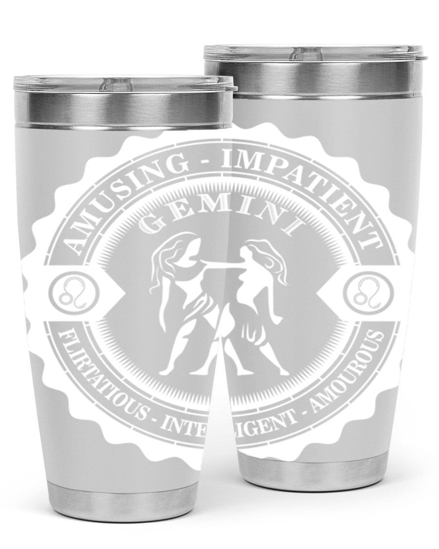 Gemini 12# Zodiac Tumbler in stainless steel with a stylish design, perfect for hot and cold beverages.