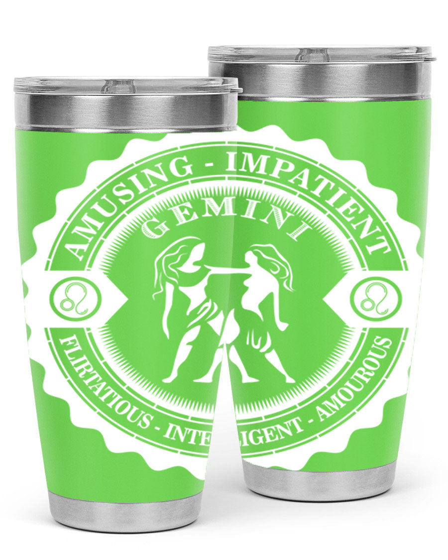 Gemini 12# Zodiac Tumbler in stainless steel with a stylish design, perfect for hot and cold beverages.