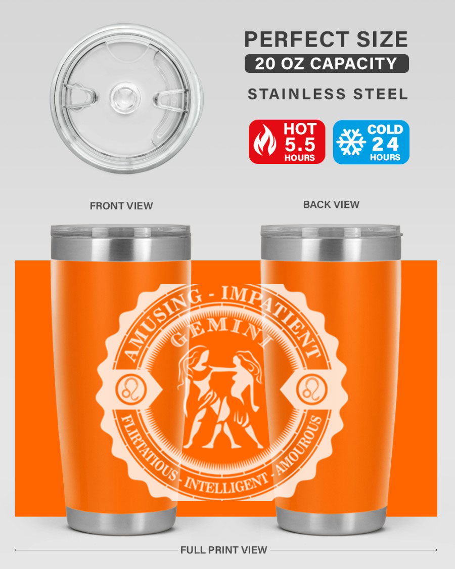 Gemini 12# Zodiac Tumbler in stainless steel with a stylish design, perfect for hot and cold beverages.