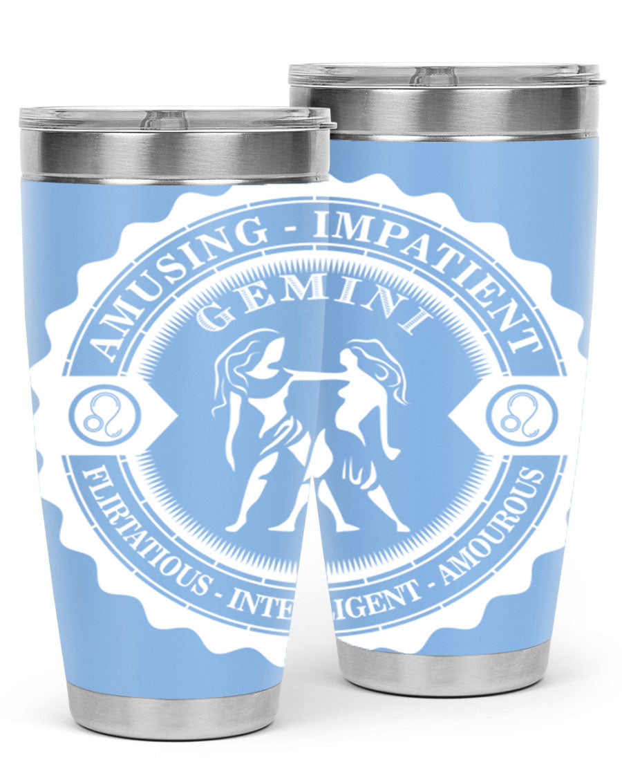Gemini 12# Zodiac Tumbler in stainless steel with a stylish design, perfect for hot and cold beverages.