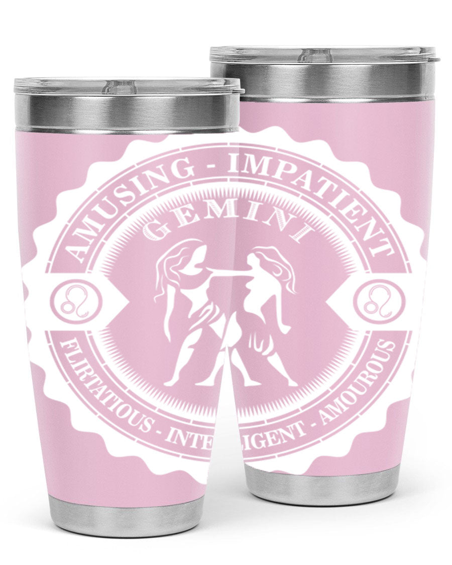 Gemini 12# Zodiac Tumbler in stainless steel with a stylish design, perfect for hot and cold beverages.