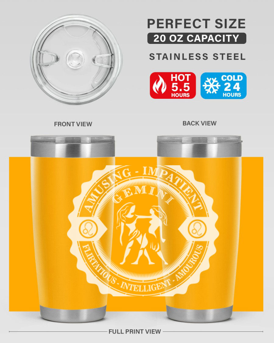 Gemini 12# Zodiac Tumbler in stainless steel with a stylish design, perfect for hot and cold beverages.