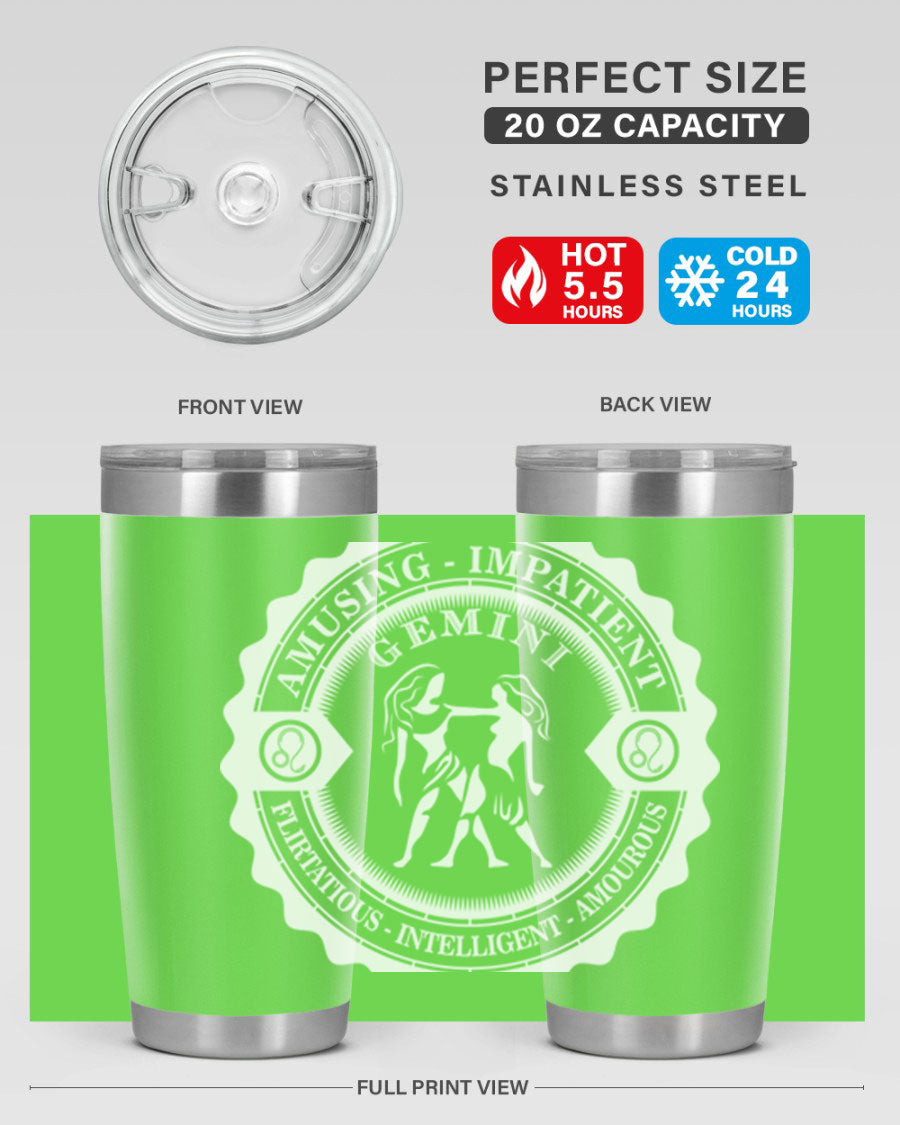 Gemini 12# Zodiac Tumbler in stainless steel with a stylish design, perfect for hot and cold beverages.