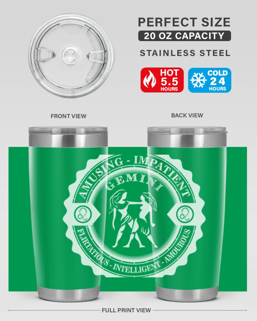 Gemini 12# Zodiac Tumbler in stainless steel with a stylish design, perfect for hot and cold beverages.