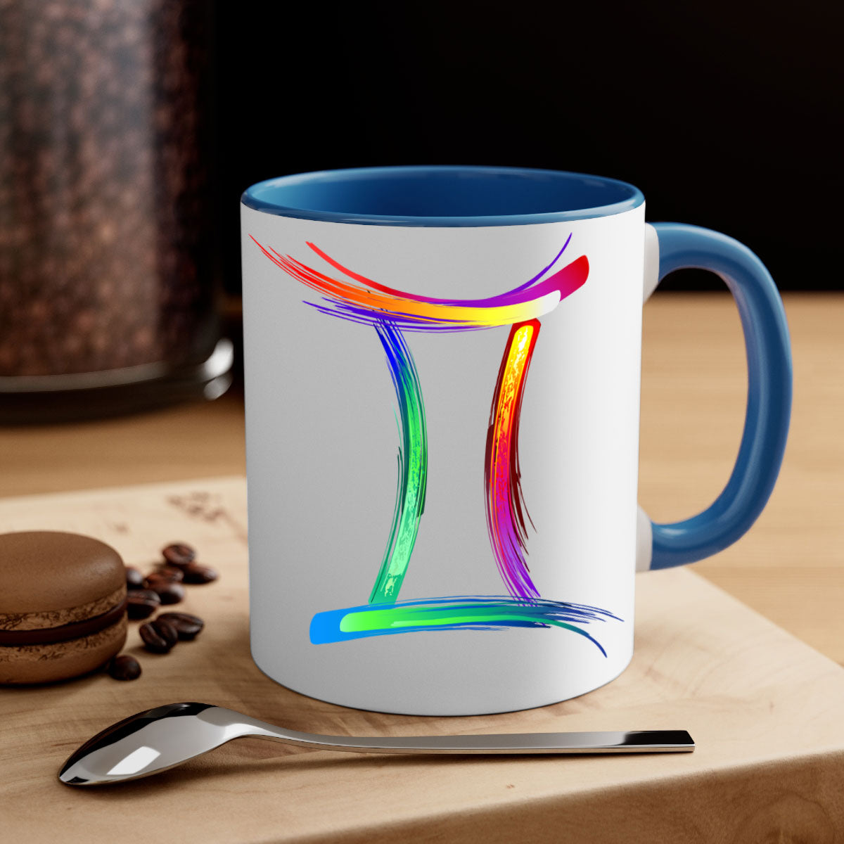 Gemini 222# Mug featuring a two-tone design with a colored handle and glossy finish, available in multiple colors and sizes.