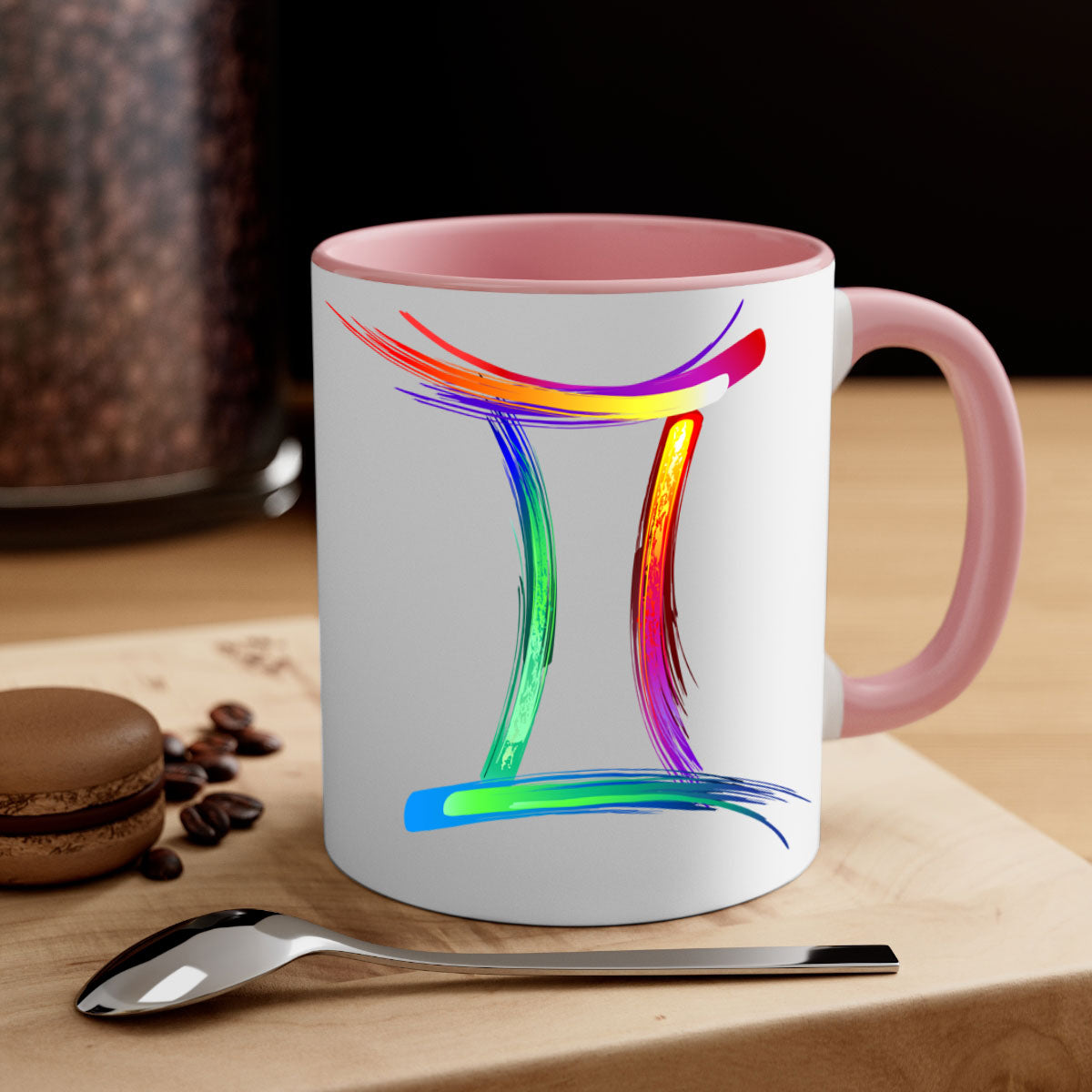 Gemini 222# Mug featuring a two-tone design with a colored handle and glossy finish, available in multiple colors and sizes.