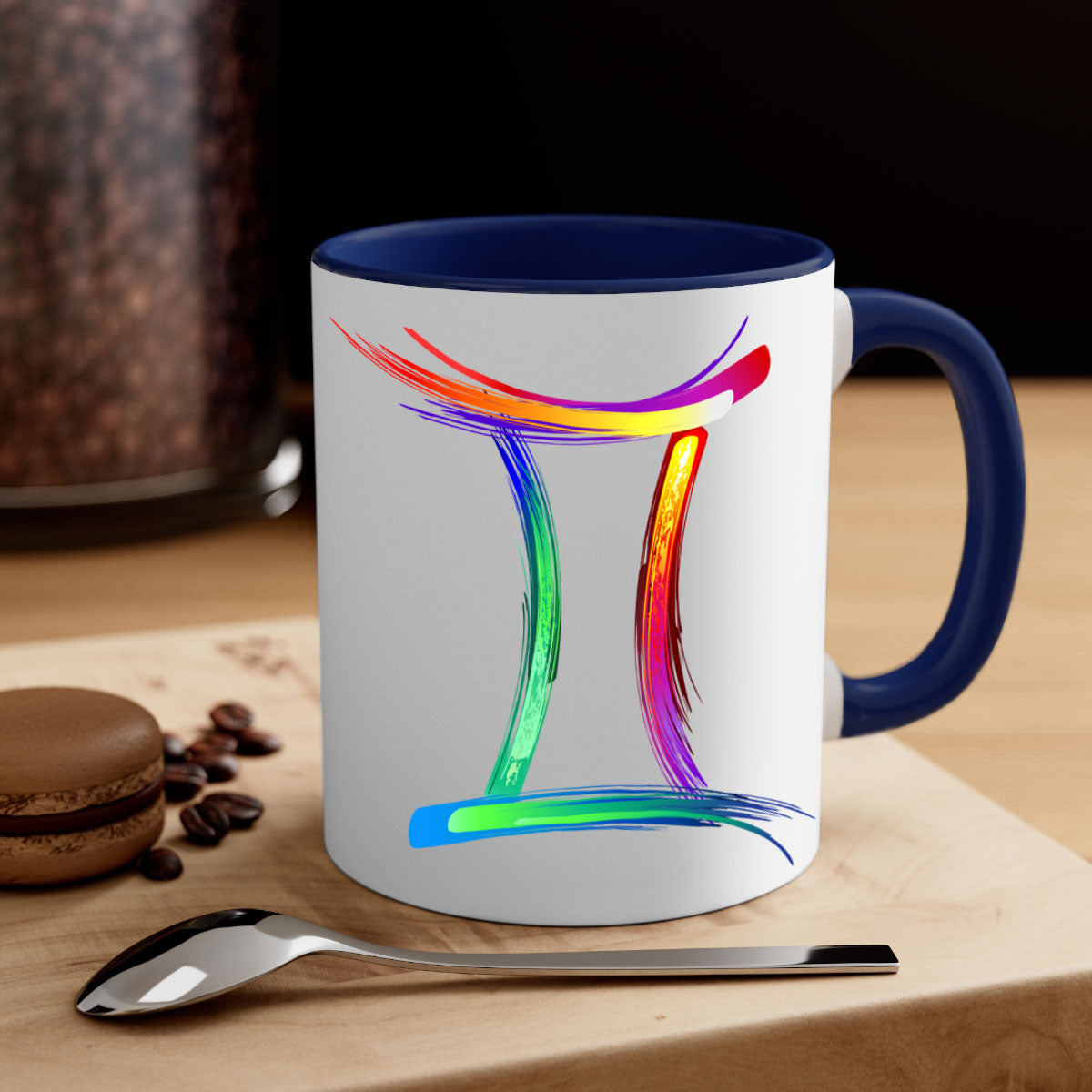 Gemini 222# Mug featuring a two-tone design with a colored handle and glossy finish, available in multiple colors and sizes.