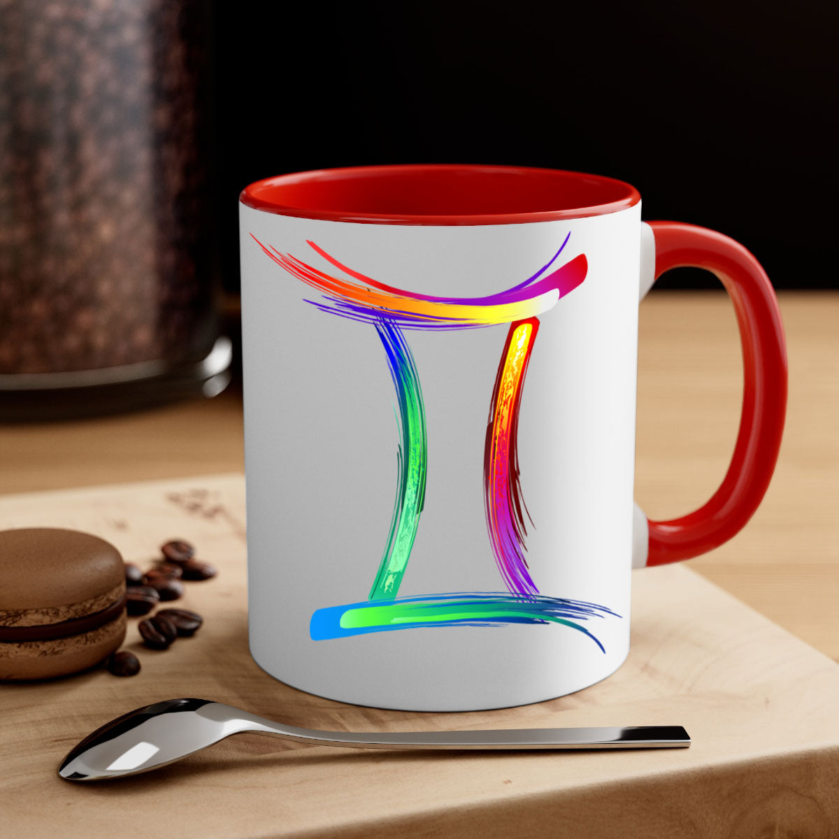 Gemini 222# Mug featuring a two-tone design with a colored handle and glossy finish, available in multiple colors and sizes.
