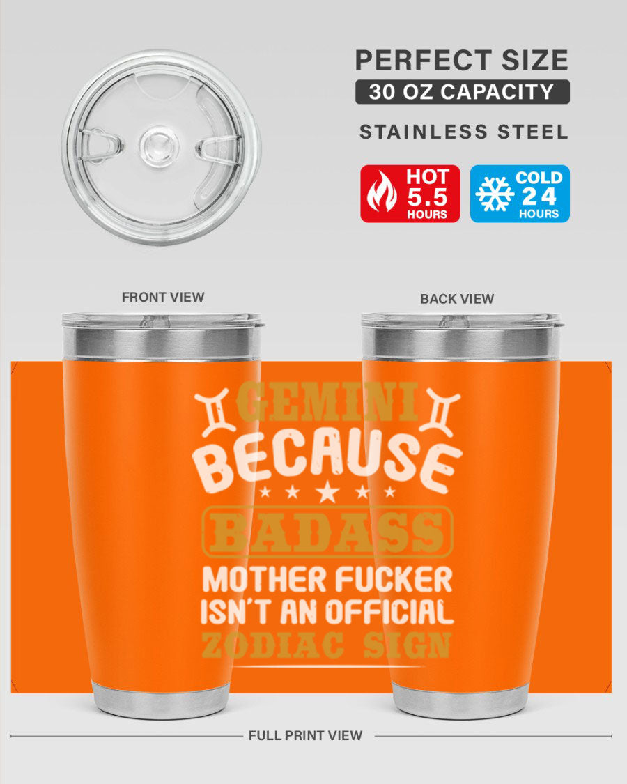 Gemini 218# Zodiac Tumbler in stainless steel with a stylish design, perfect for hot and cold beverages.