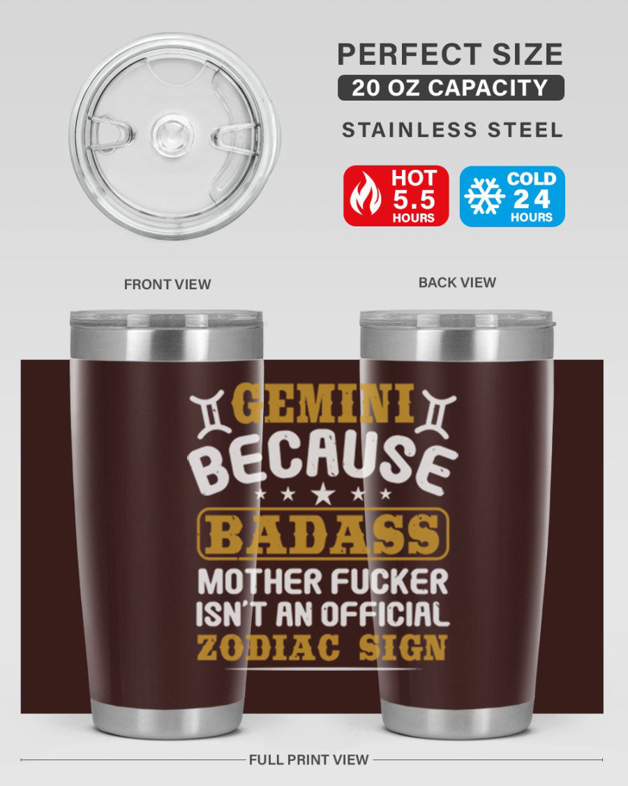 Gemini 218# Zodiac Tumbler in stainless steel with a stylish design, perfect for hot and cold beverages.