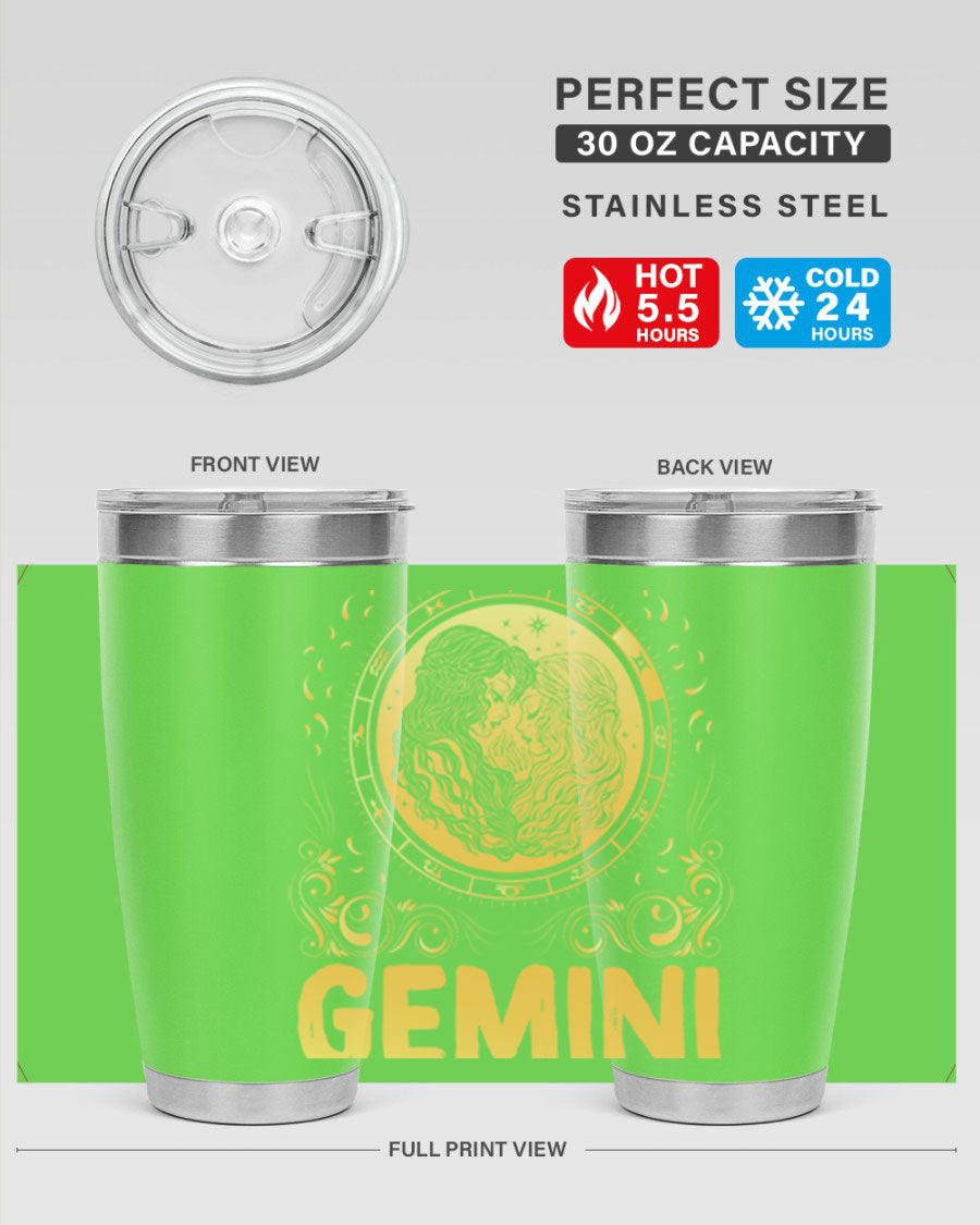 Gemini 234# Zodiac Tumbler in stainless steel with a sleek design, perfect for hot and cold beverages.