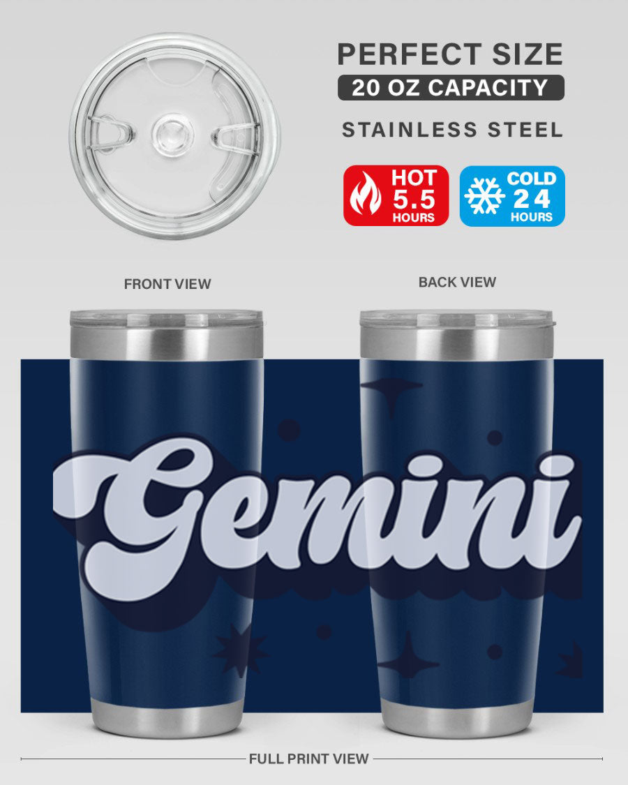 Gemini 240# Zodiac Tumbler in stainless steel with a copper lining, featuring a press-in lid and zodiac design.