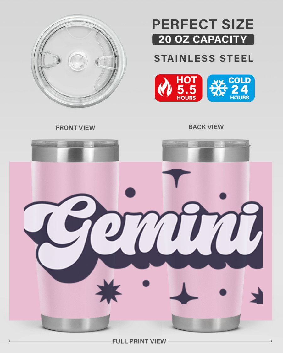 Gemini 240# Zodiac Tumbler in stainless steel with a copper lining, featuring a press-in lid and zodiac design.