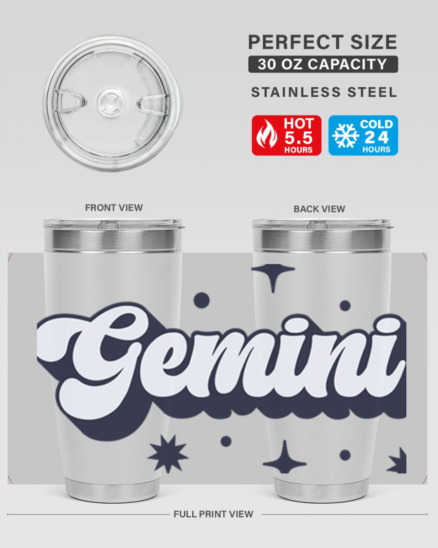 Gemini 240# Zodiac Tumbler in stainless steel with a copper lining, featuring a press-in lid and zodiac design.