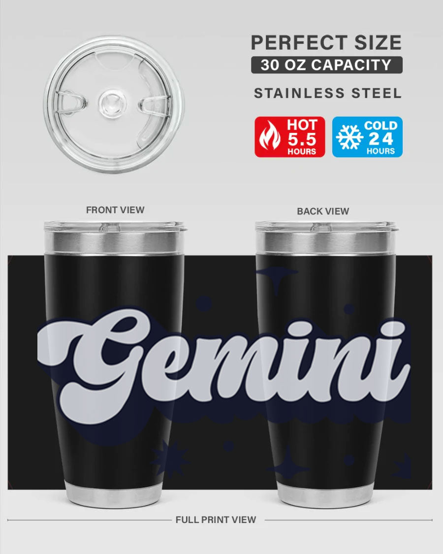 Gemini 240# Zodiac Tumbler in stainless steel with a copper lining, featuring a press-in lid and zodiac design.