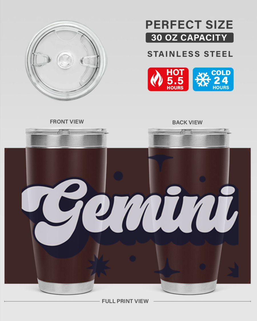 Gemini 240# Zodiac Tumbler in stainless steel with a copper lining, featuring a press-in lid and zodiac design.