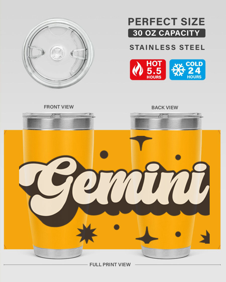 Gemini 240# Zodiac Tumbler in stainless steel with a copper lining, featuring a press-in lid and zodiac design.