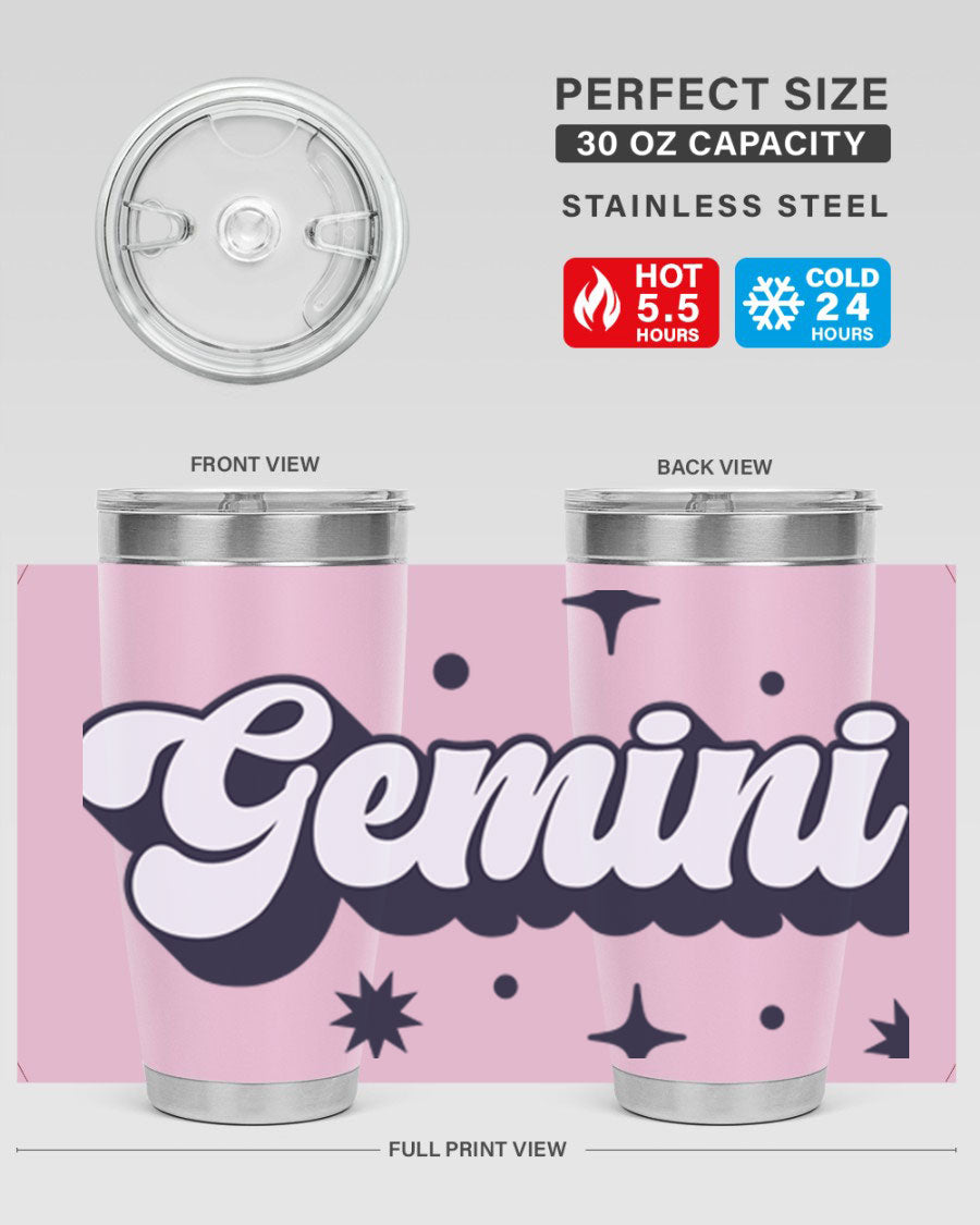 Gemini 240# Zodiac Tumbler in stainless steel with a copper lining, featuring a press-in lid and zodiac design.