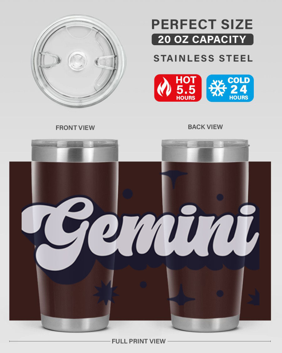 Gemini 240# Zodiac Tumbler in stainless steel with a copper lining, featuring a press-in lid and zodiac design.