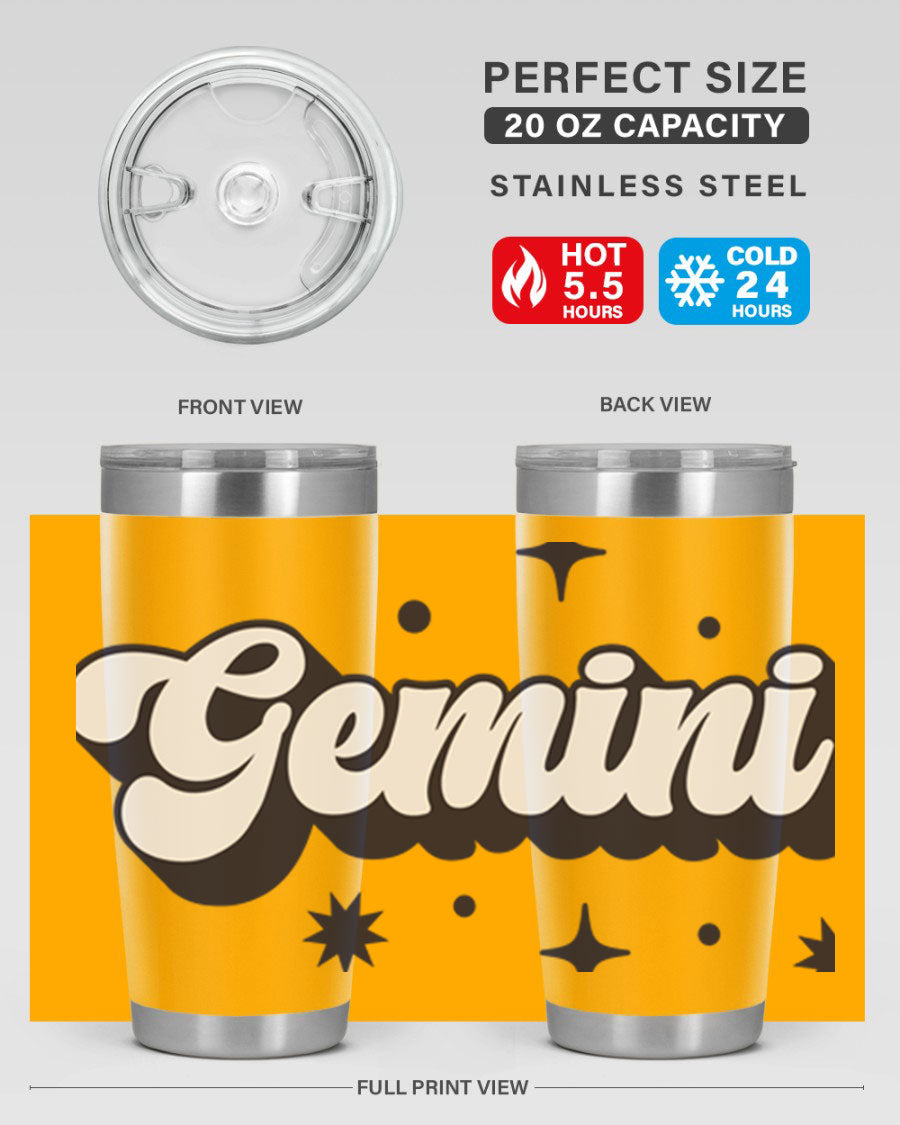 Gemini 240# Zodiac Tumbler in stainless steel with a copper lining, featuring a press-in lid and zodiac design.