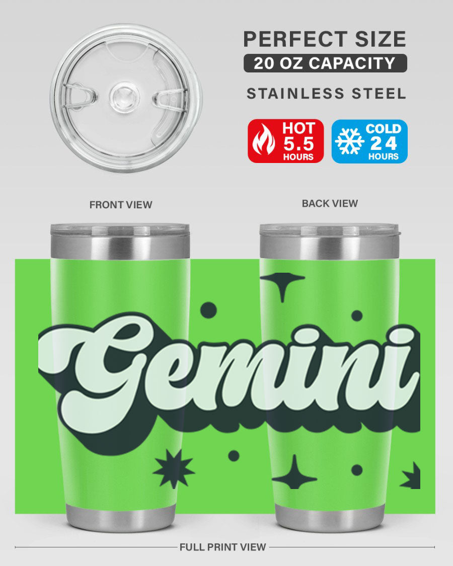 Gemini 240# Zodiac Tumbler in stainless steel with a copper lining, featuring a press-in lid and zodiac design.