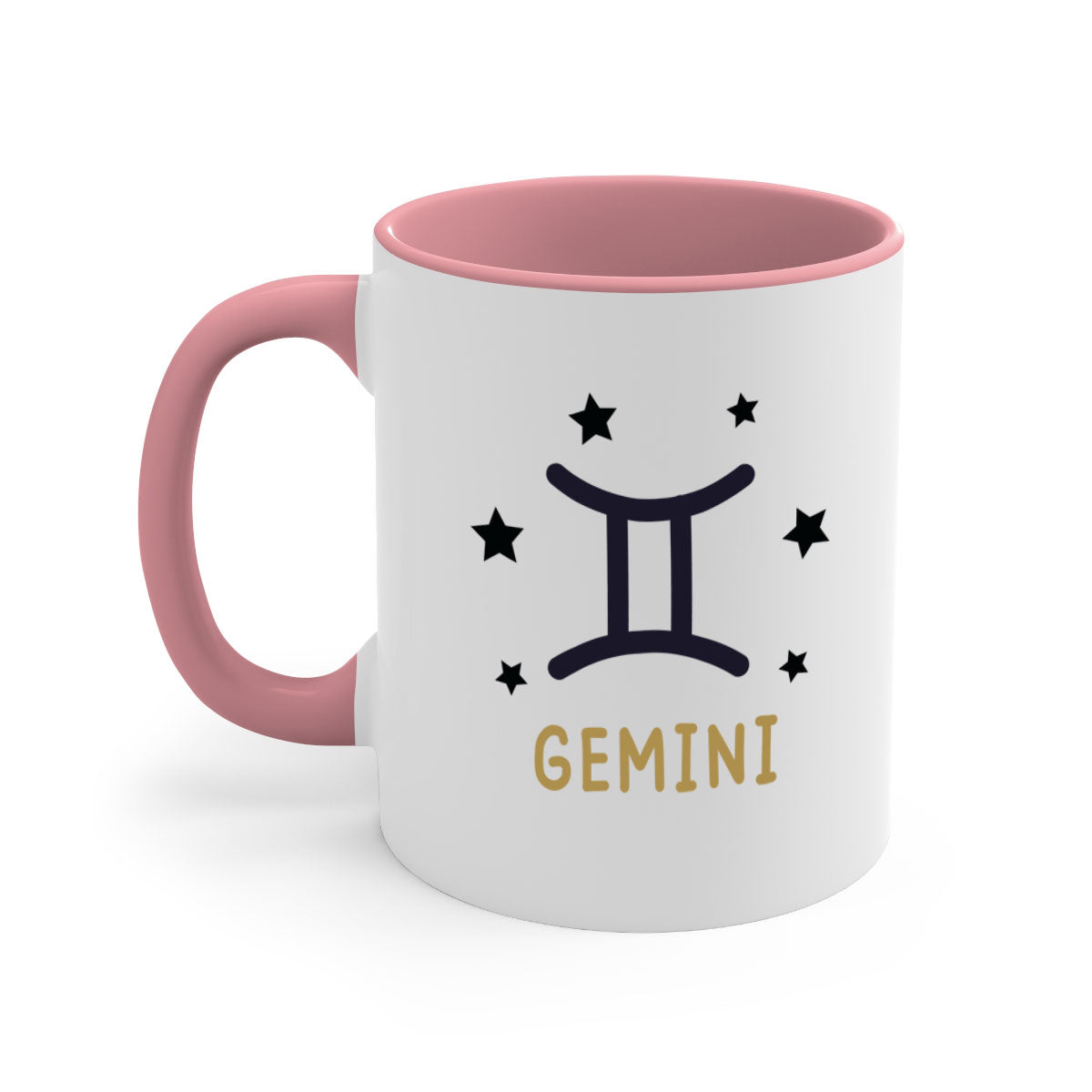 Gemini 241# Zodiac Mug with colorful handle and glossy finish, available in multiple colors and sizes.