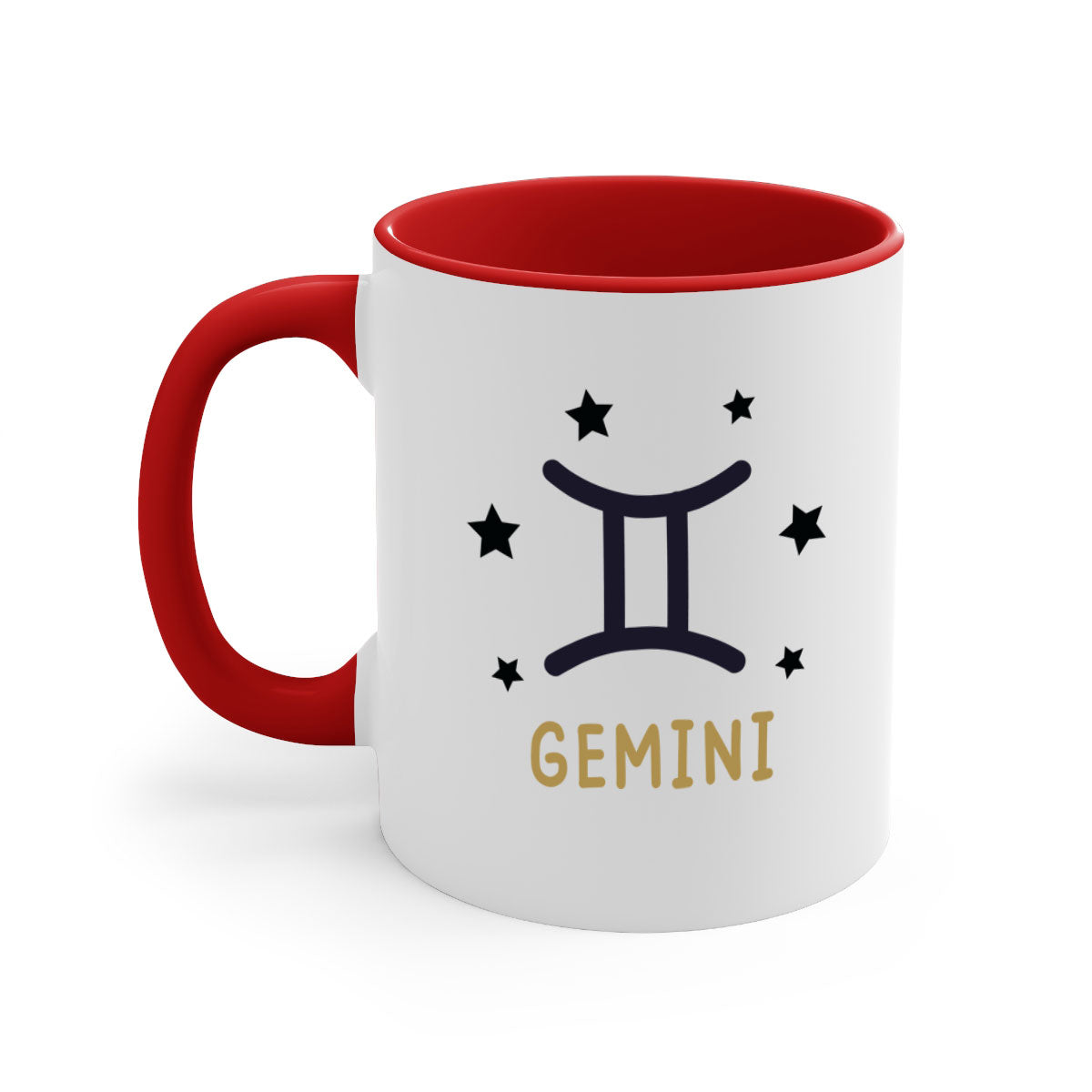 Gemini 241# Zodiac Mug with colorful handle and glossy finish, available in multiple colors and sizes.