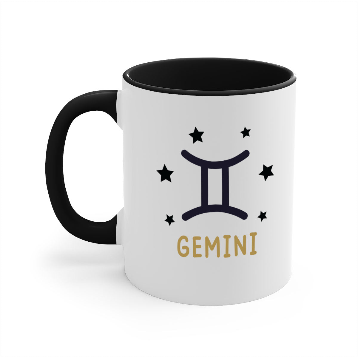 Gemini 241# Zodiac Mug with colorful handle and glossy finish, available in multiple colors and sizes.