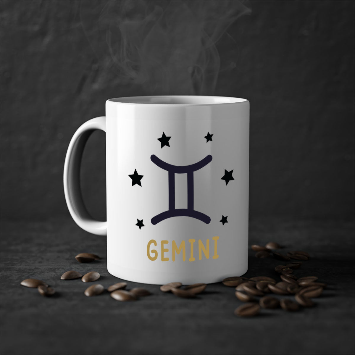 Gemini 241# Zodiac Mug with colorful handle and glossy finish, available in multiple colors and sizes.