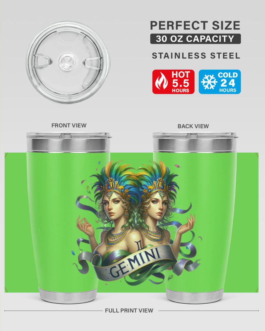 Gemini 243# Zodiac Tumbler in stainless steel with a sleek design, featuring a press-in lid and copper lining.