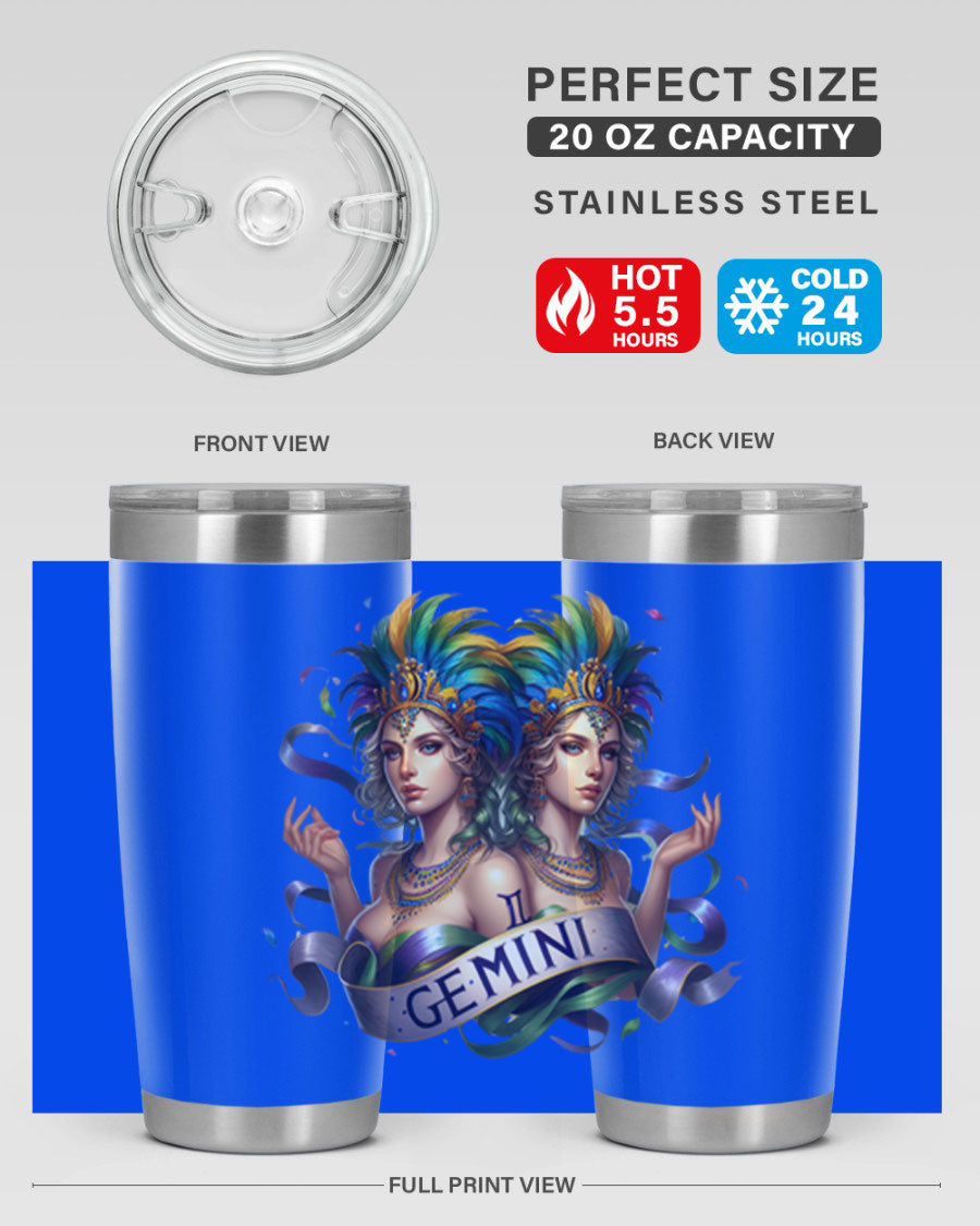 Gemini 243# Zodiac Tumbler in stainless steel with a sleek design, featuring a press-in lid and copper lining.