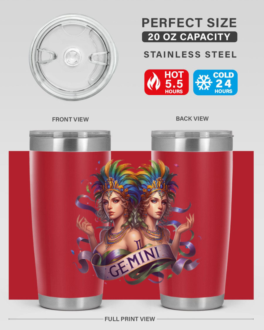 Gemini 243# Zodiac Tumbler in stainless steel with a sleek design, featuring a press-in lid and copper lining.