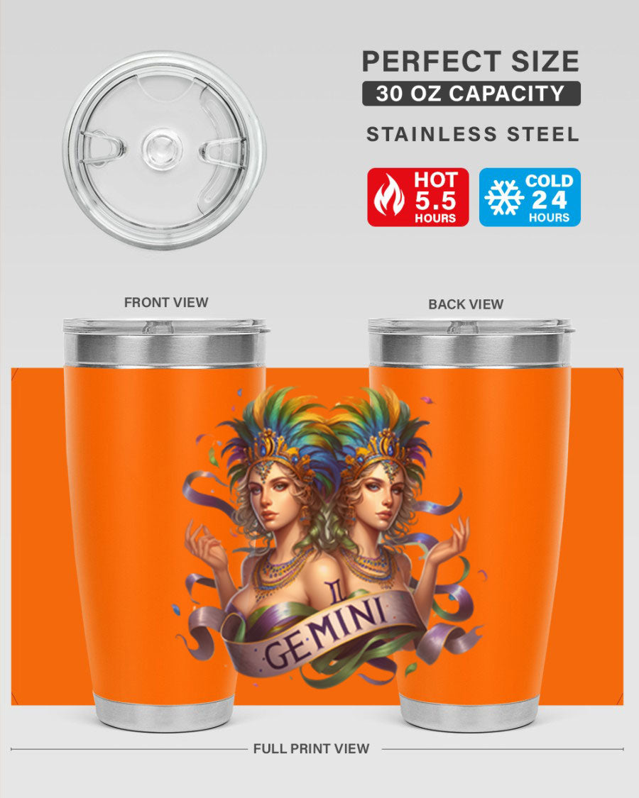 Gemini 243# Zodiac Tumbler in stainless steel with a sleek design, featuring a press-in lid and copper lining.