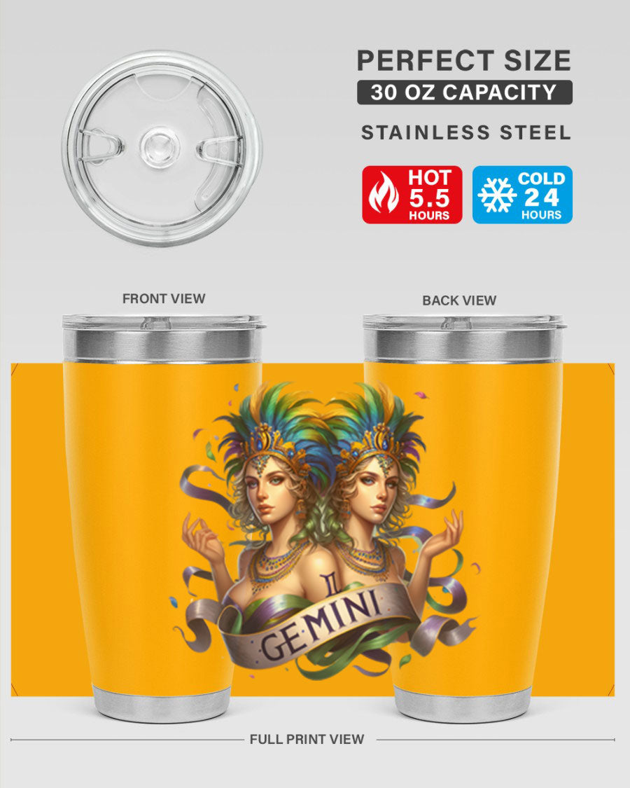 Gemini 243# Zodiac Tumbler in stainless steel with a sleek design, featuring a press-in lid and copper lining.