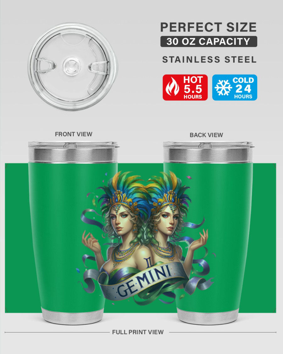 Gemini 243# Zodiac Tumbler in stainless steel with a sleek design, featuring a press-in lid and copper lining.