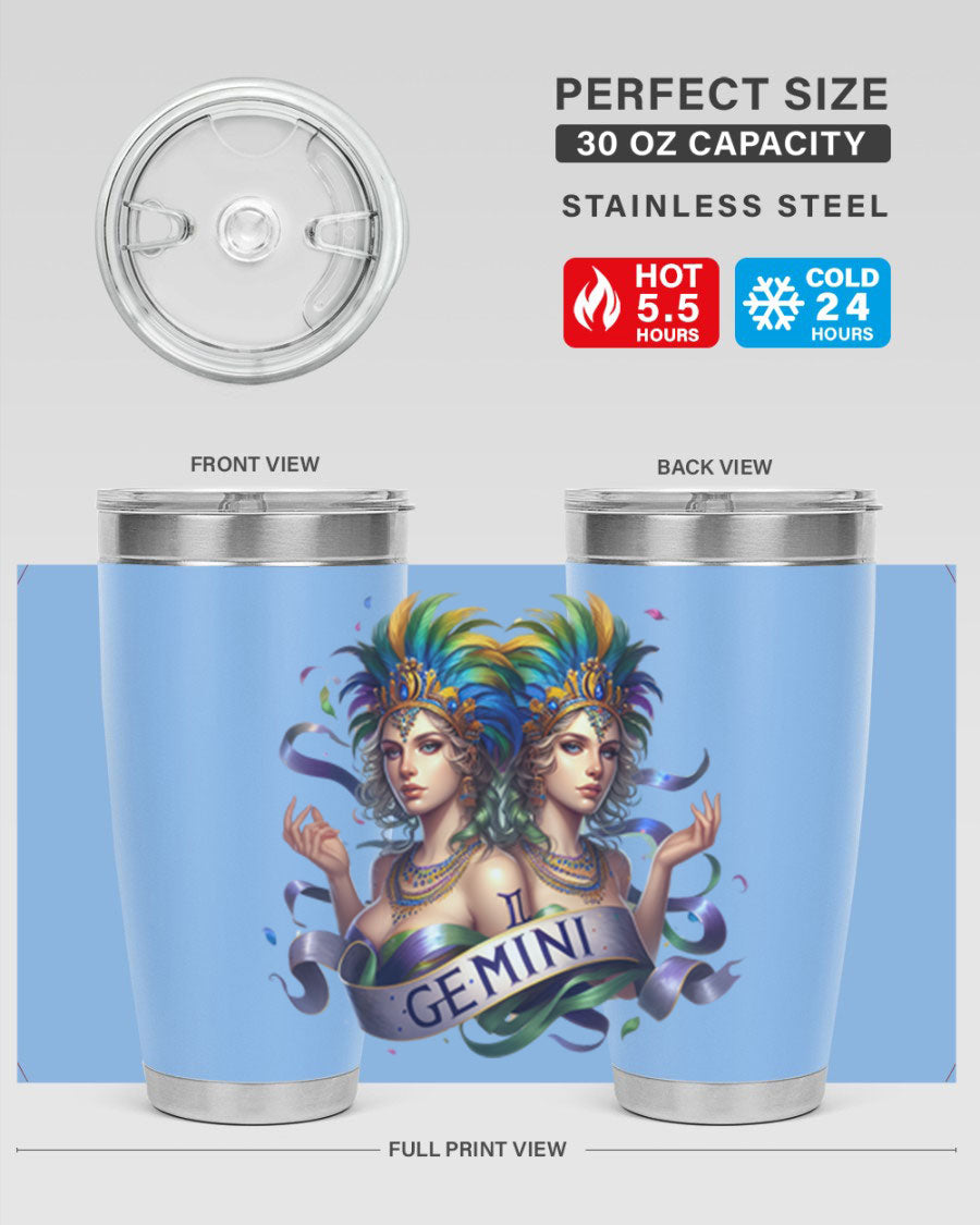 Gemini 243# Zodiac Tumbler in stainless steel with a sleek design, featuring a press-in lid and copper lining.