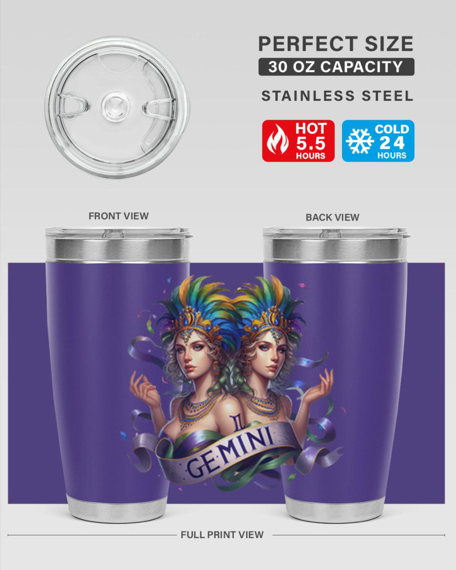 Gemini 243# Zodiac Tumbler in stainless steel with a sleek design, featuring a press-in lid and copper lining.