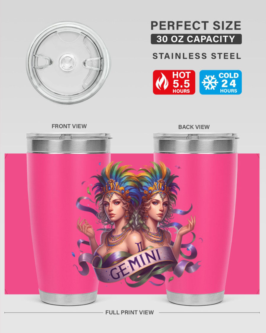 Gemini 243# Zodiac Tumbler in stainless steel with a sleek design, featuring a press-in lid and copper lining.