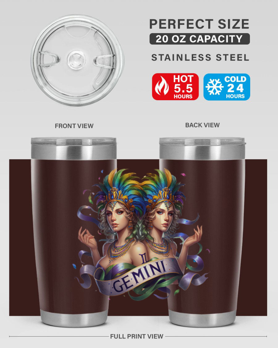 Gemini 243# Zodiac Tumbler in stainless steel with a sleek design, featuring a press-in lid and copper lining.